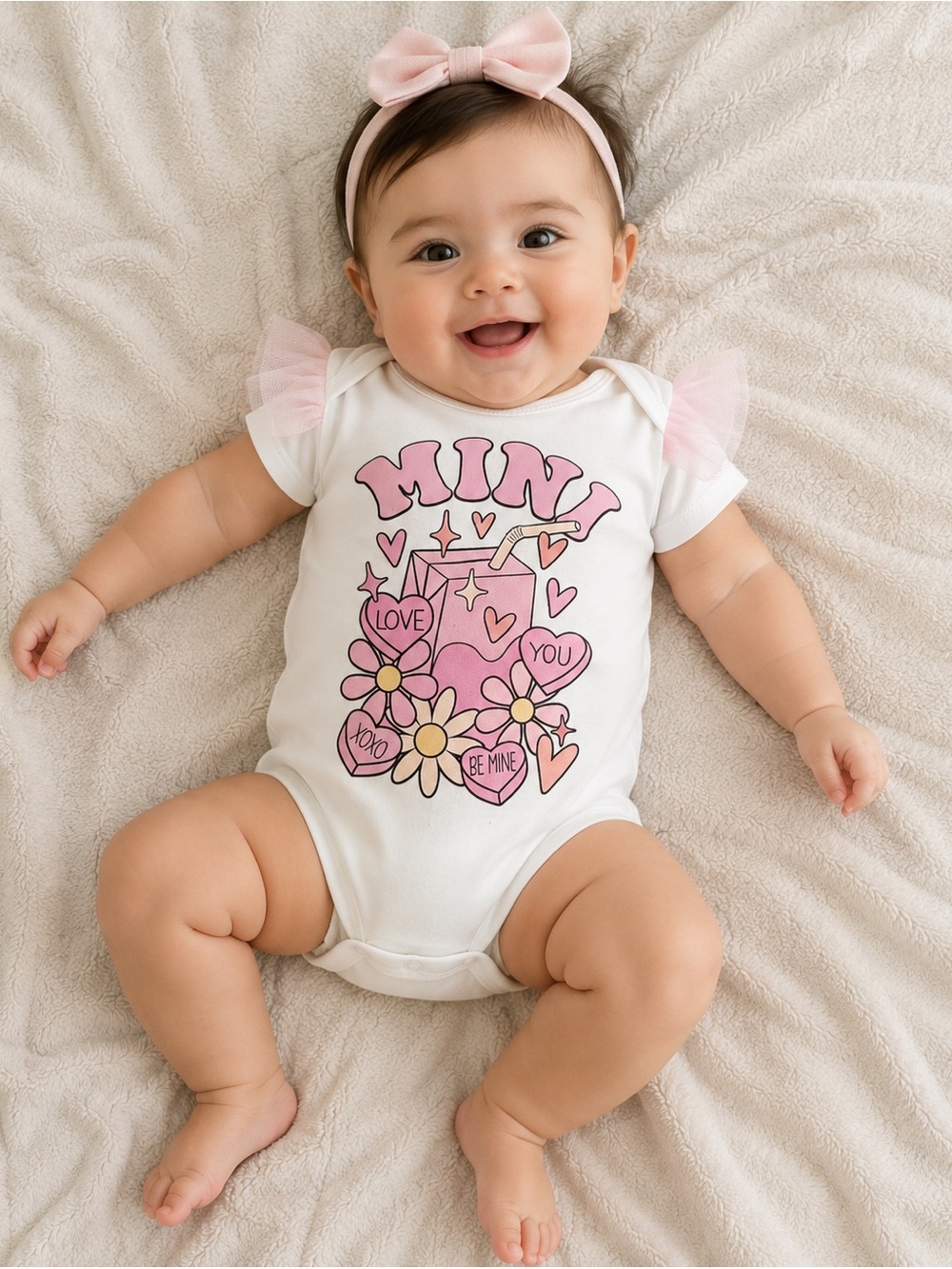 White "Mini" love Graphic Baby One-Piece